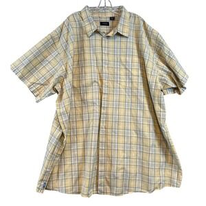 IZOD Jeans Mens 5X Short Sleeve Button Down Shirt Yellow Plaid Cotton Big Tall
